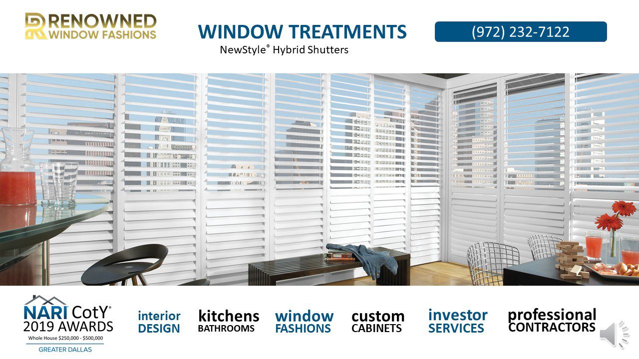 window-blinds-shades-shutters. Plantation Shutters that Combine the Best of Both Worlds The look of wood meets the strength and straightness of modern-day materials in our NewStyle® Hybrid Shutters. A versatile complement to any interior, their low-luster finish makes the beauty of high-quality shutters affordable for any home.