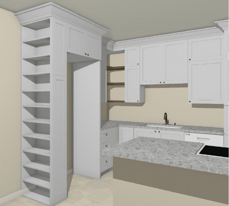 Dallas Condo Before Kitchen Remodel Custom Cabinets and Bookcase Design 3D Rendering