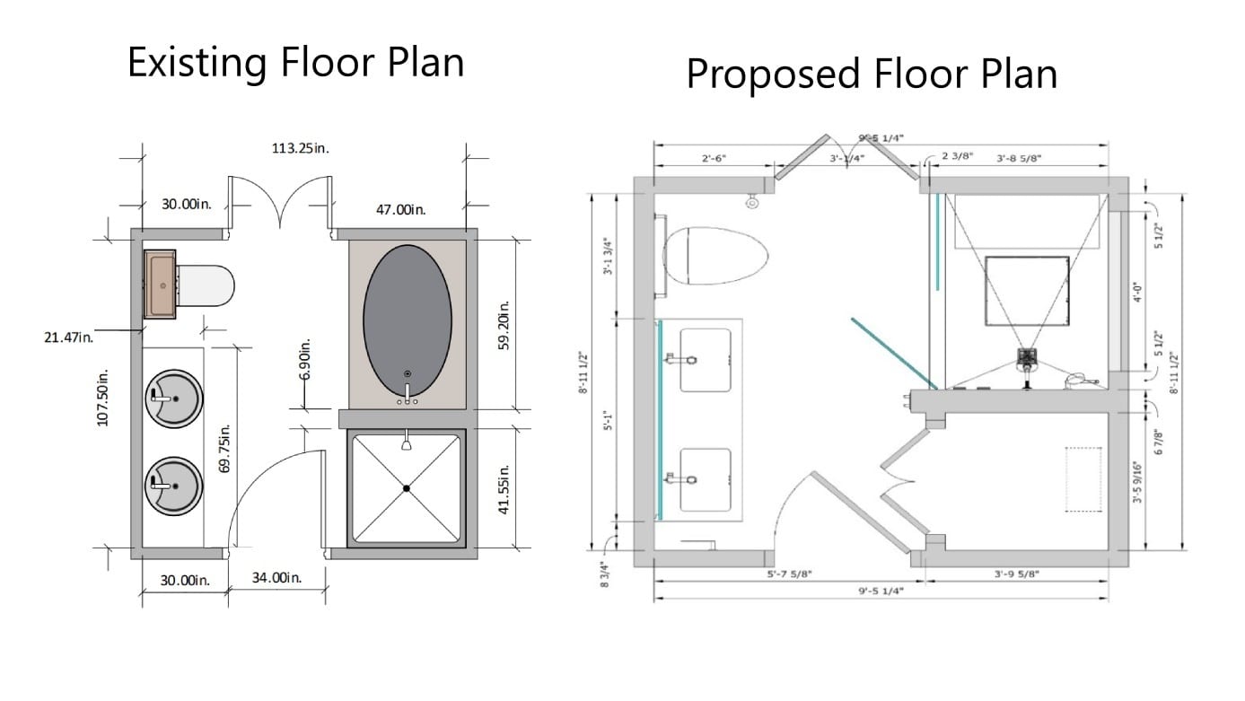 Before and After Floor Plans for Mid Rise Condo Bathroom Remodel