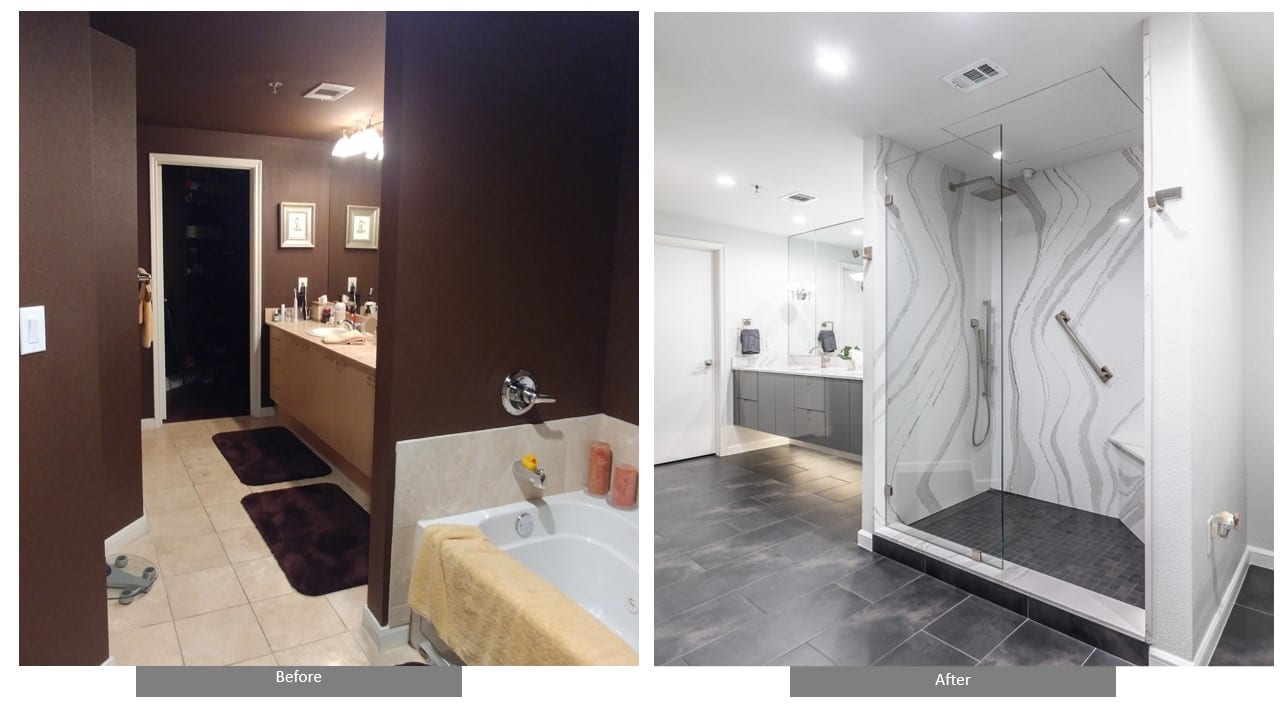 Before and After High-Rise Condo aster Bath Remodel Dallas Texas
