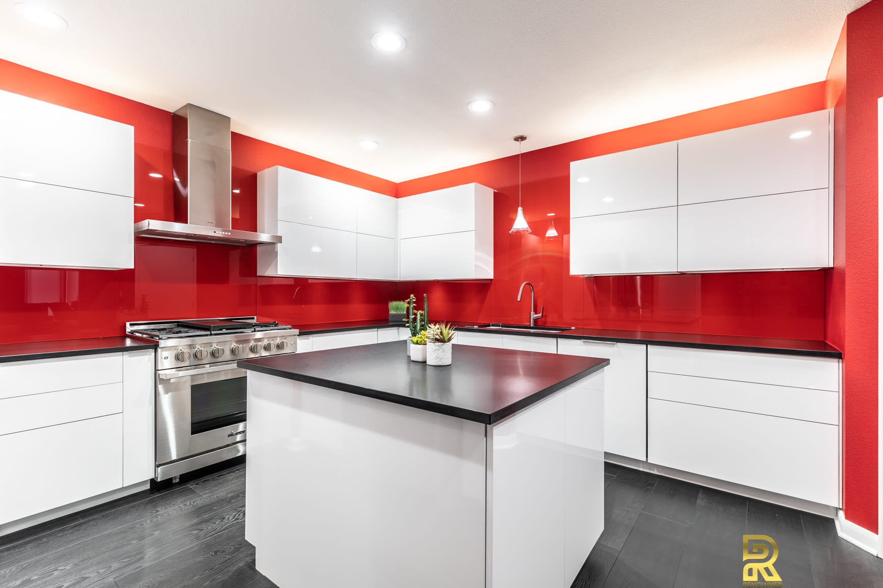Red Hot Dallas High Rise Condo Kitchen with StyleCraft Custom After Remodeling by Renowned Renovation