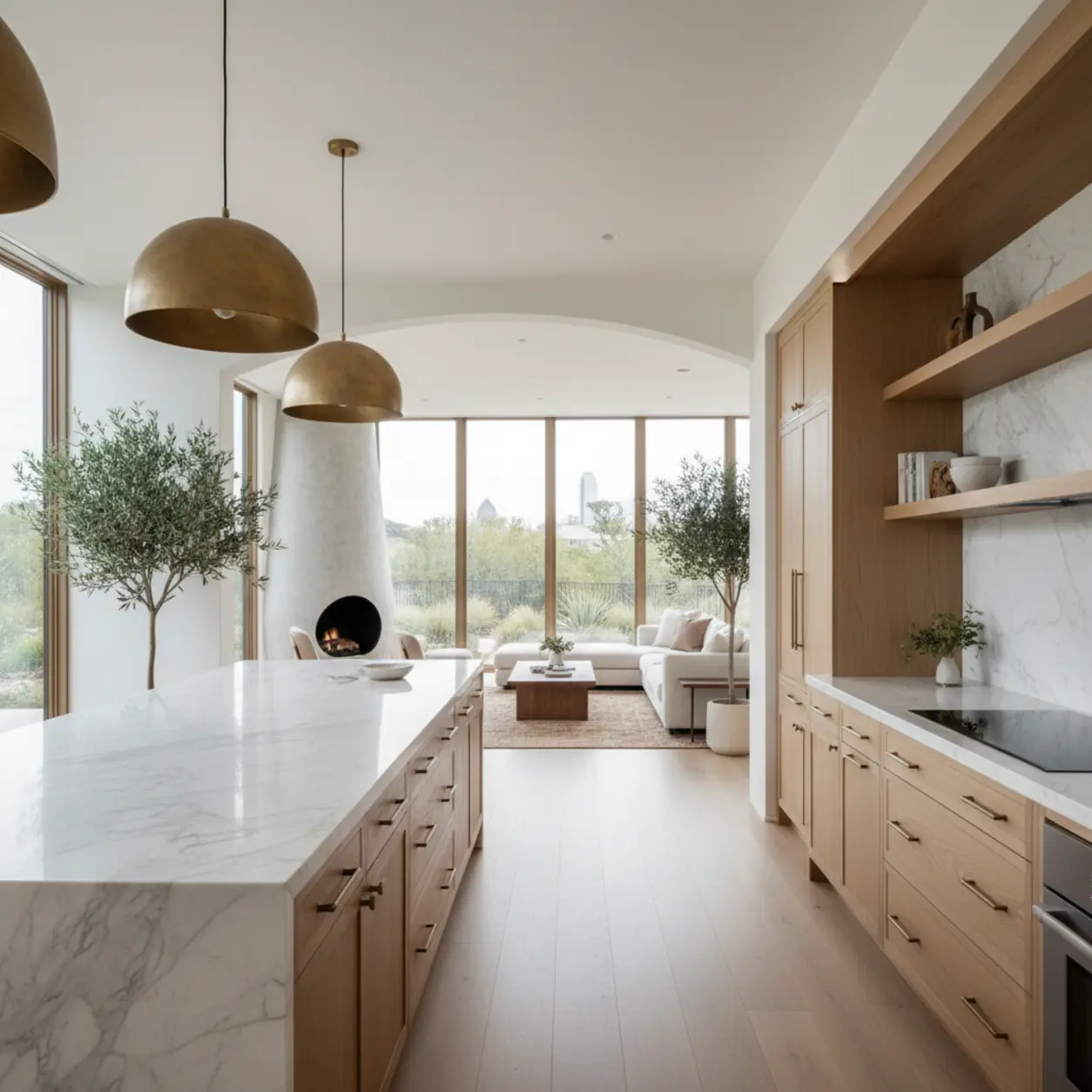Spacious modern kitchen with custom finishes designed by a high-end luxury contractor Dallas.